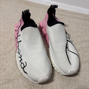 DOLCE & GABBANA SORRENTO DG Logo Slip On Womens Sneakers Shoes White Pink 37 US